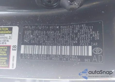 2011 Toyota Corolla Le from USA, damaged, VIN 2T1BU4EE0BC573529